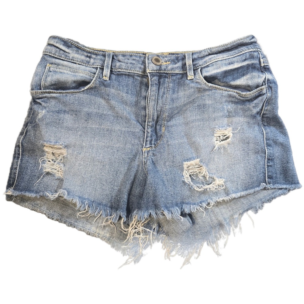 Vintage Guess Jean Denim Short Womens Sz 26 Blue Med wash distressed frayed hem